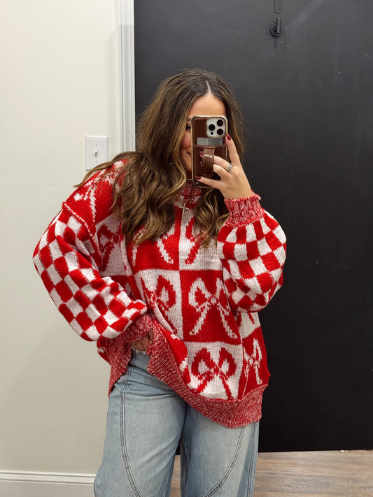 Bow Checker Sweater