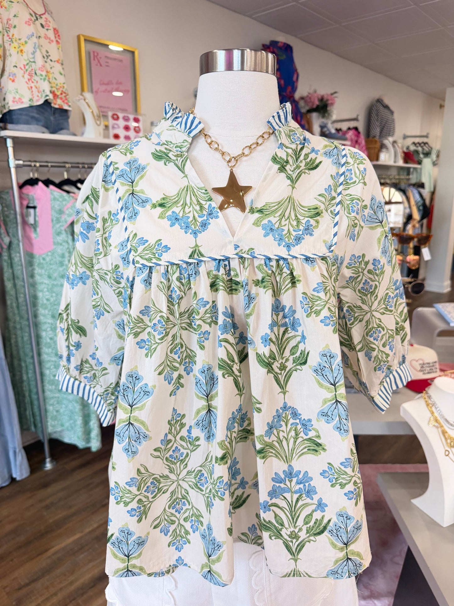 S+S- Blue Printed Top