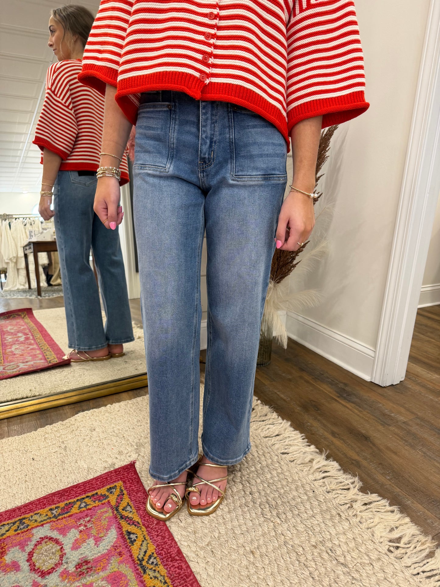Double Button Straight Leg Jean