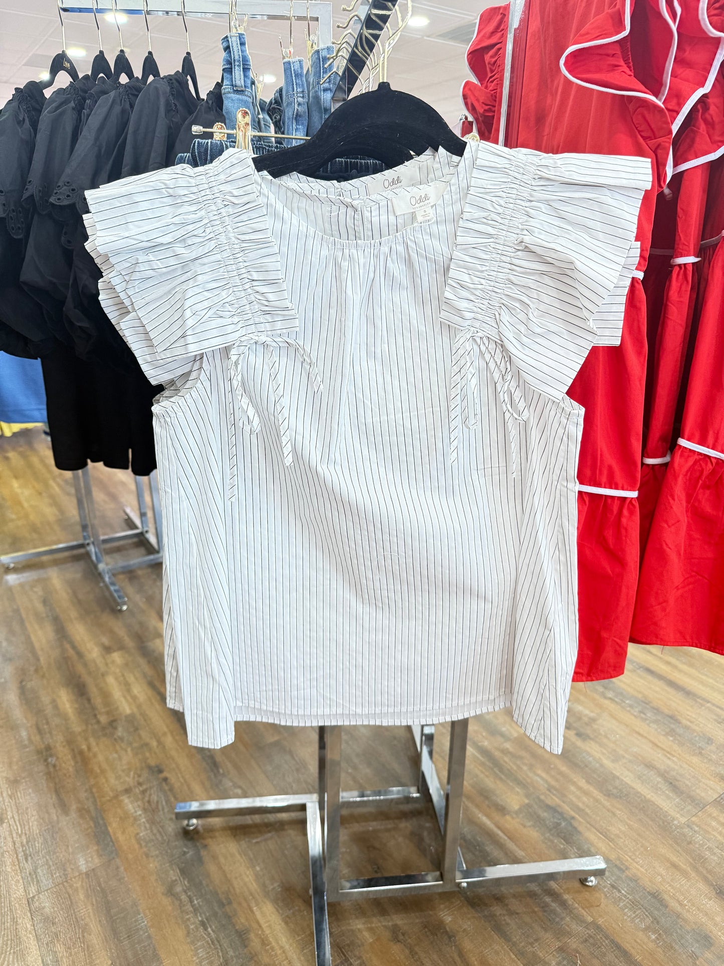 Oddi- White Solid Stripe Blouse