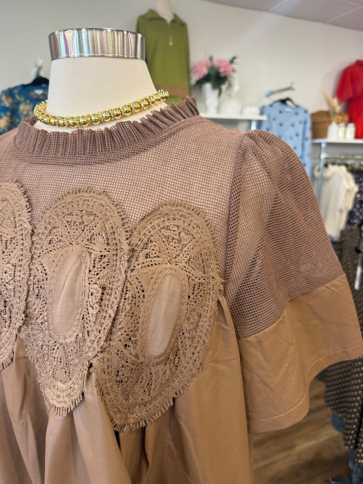 FT- Mocha Leather Babydoll Top
