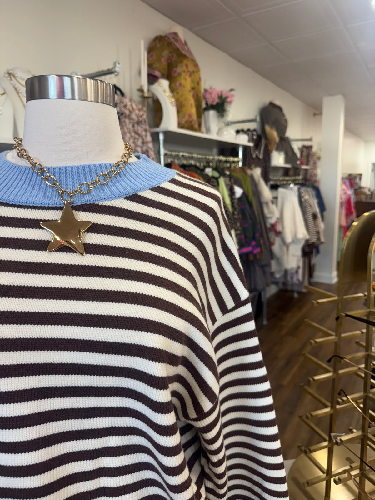 H&T- Brown & Cream Stripe Sweater