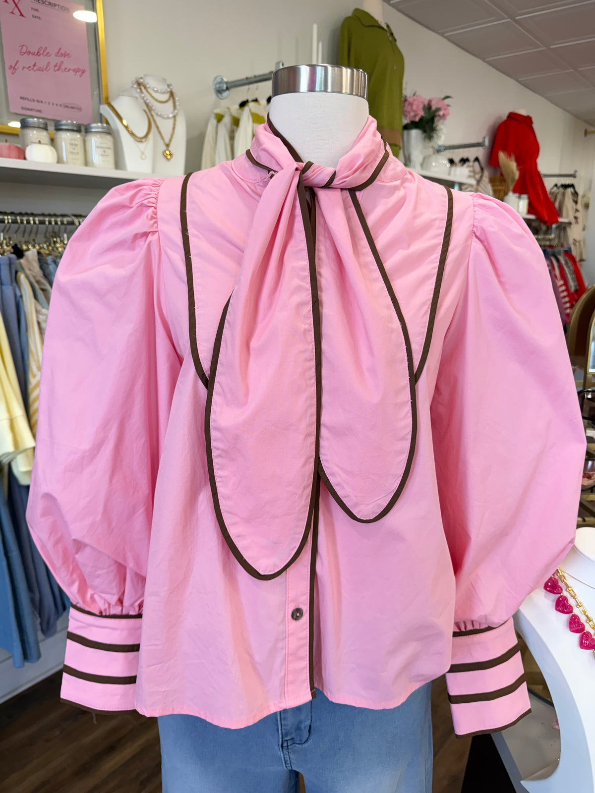 Jodifl- Pink Puff Sleeve Tie Top