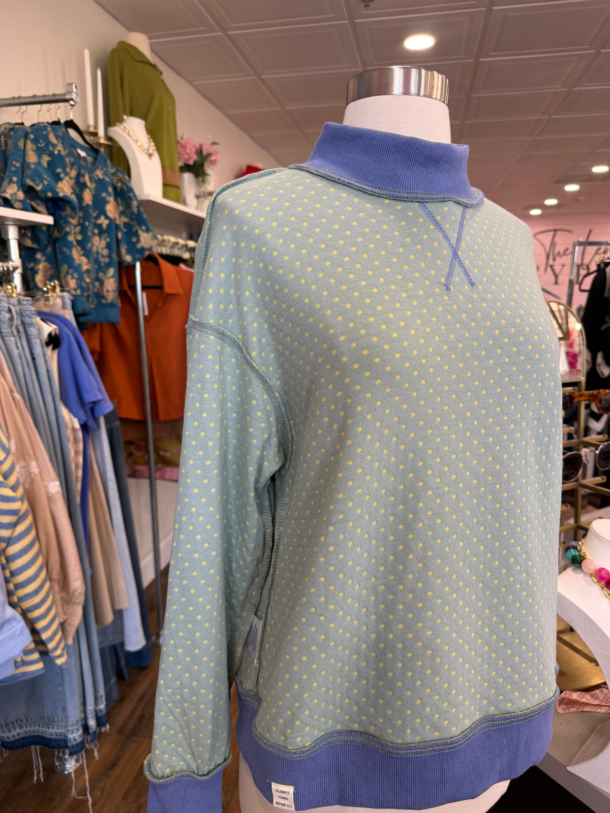 Umgee- Reversible Stripe & Polka Dot Pullover