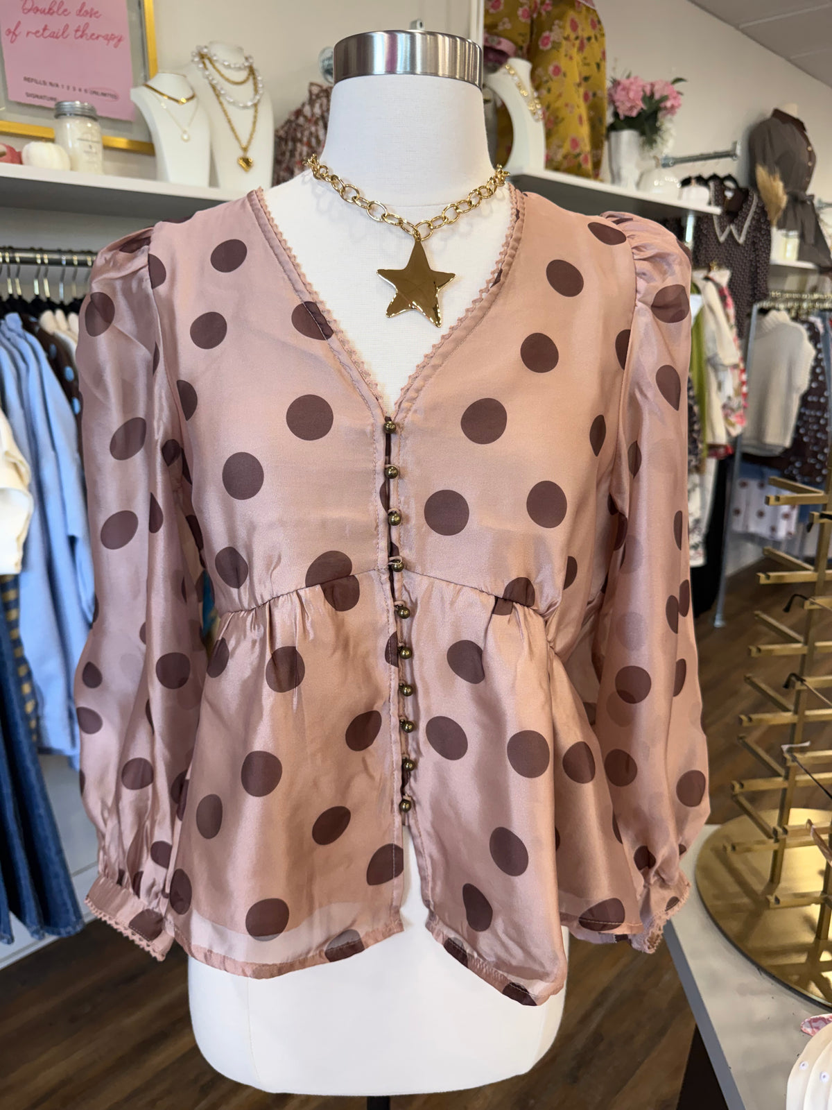 Entro- Taupe Polka Dot Top