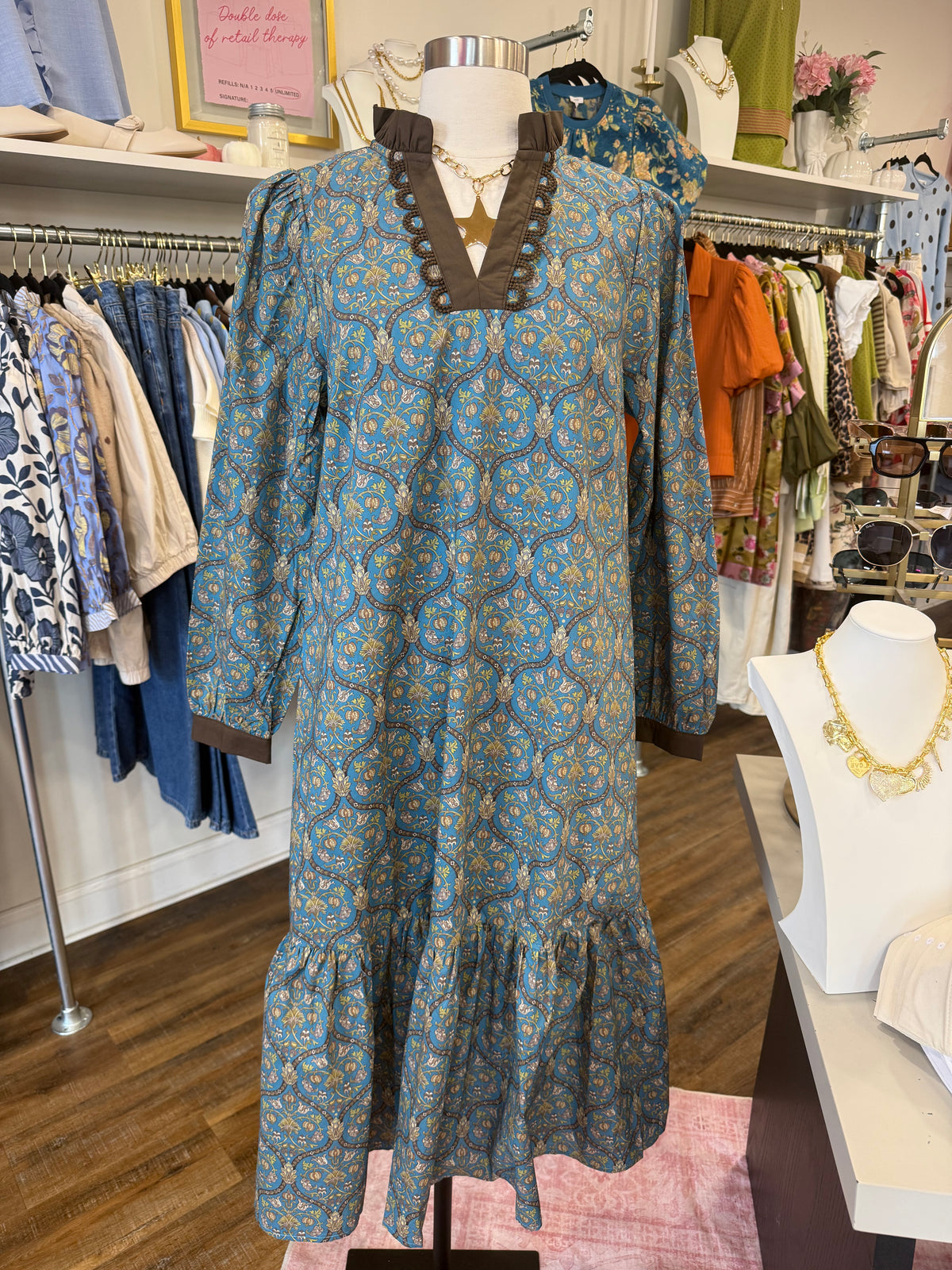Jodifl- Teal Floral Midi Dress
