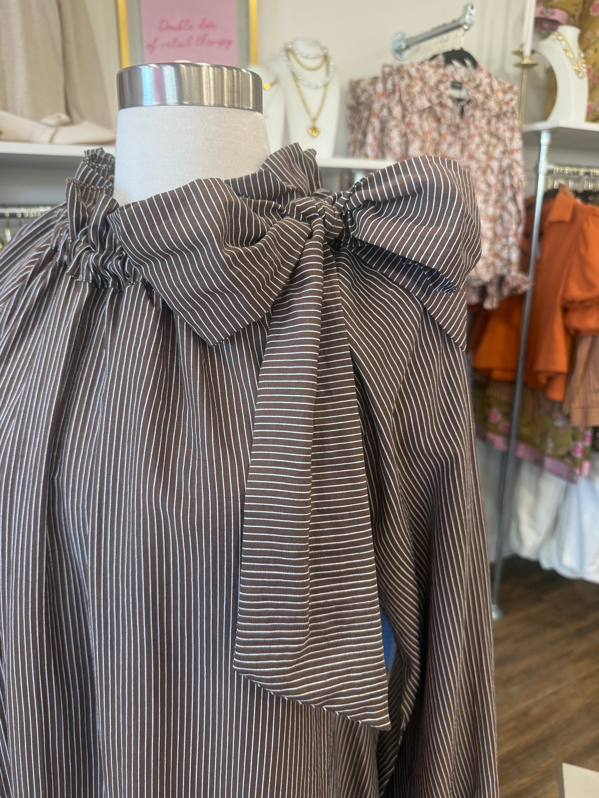 Glam- Brown Ruffle Neck Mini Dress