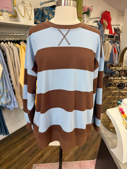 BP- Oversized Chocolate Brown Wide Stripe Top