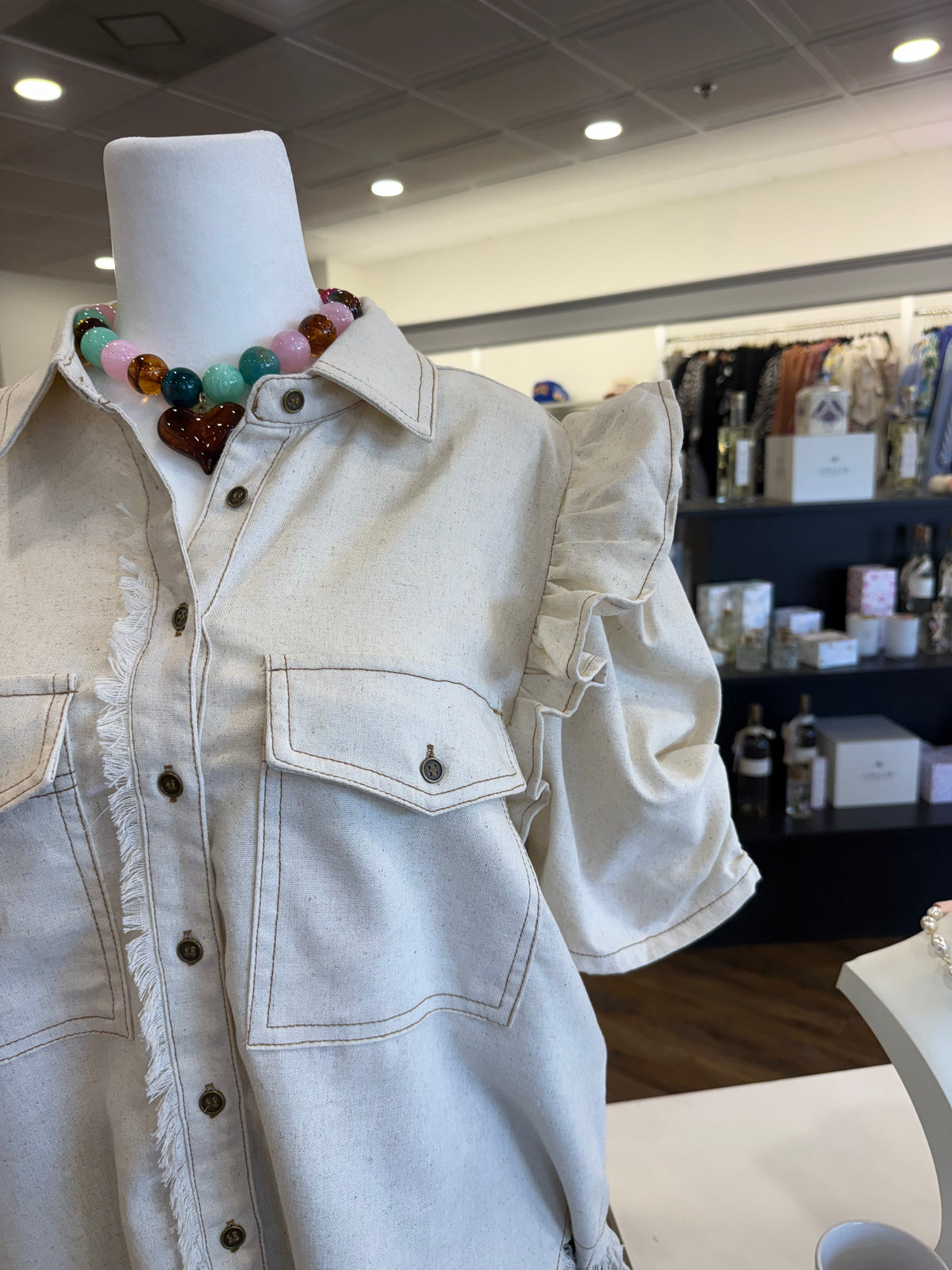 GI- Plus Oatmeal Linen Button Up Top