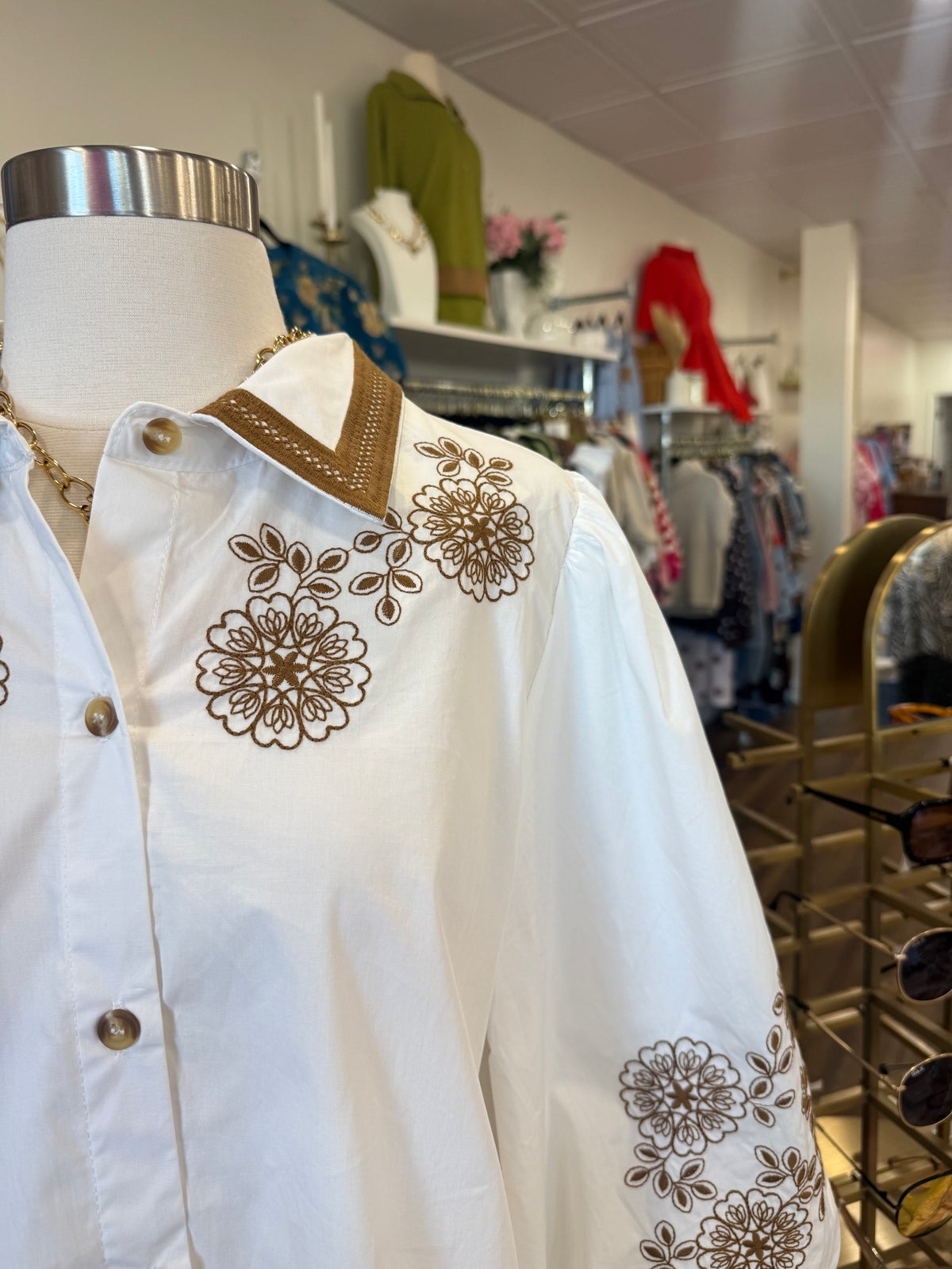 Jodifl- Off White Brown Floral Top