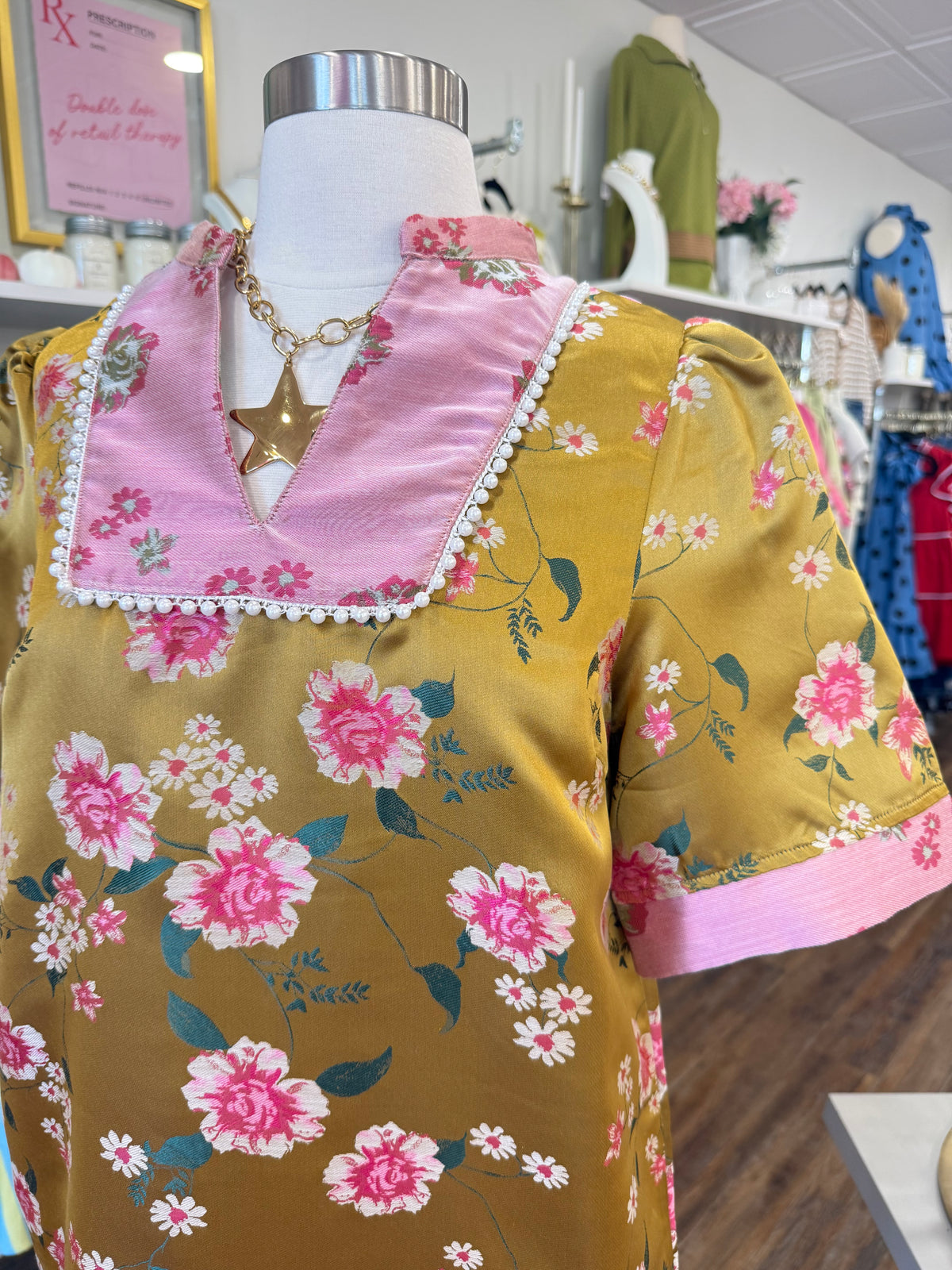Voy- Gold Floral Jacquard Dress