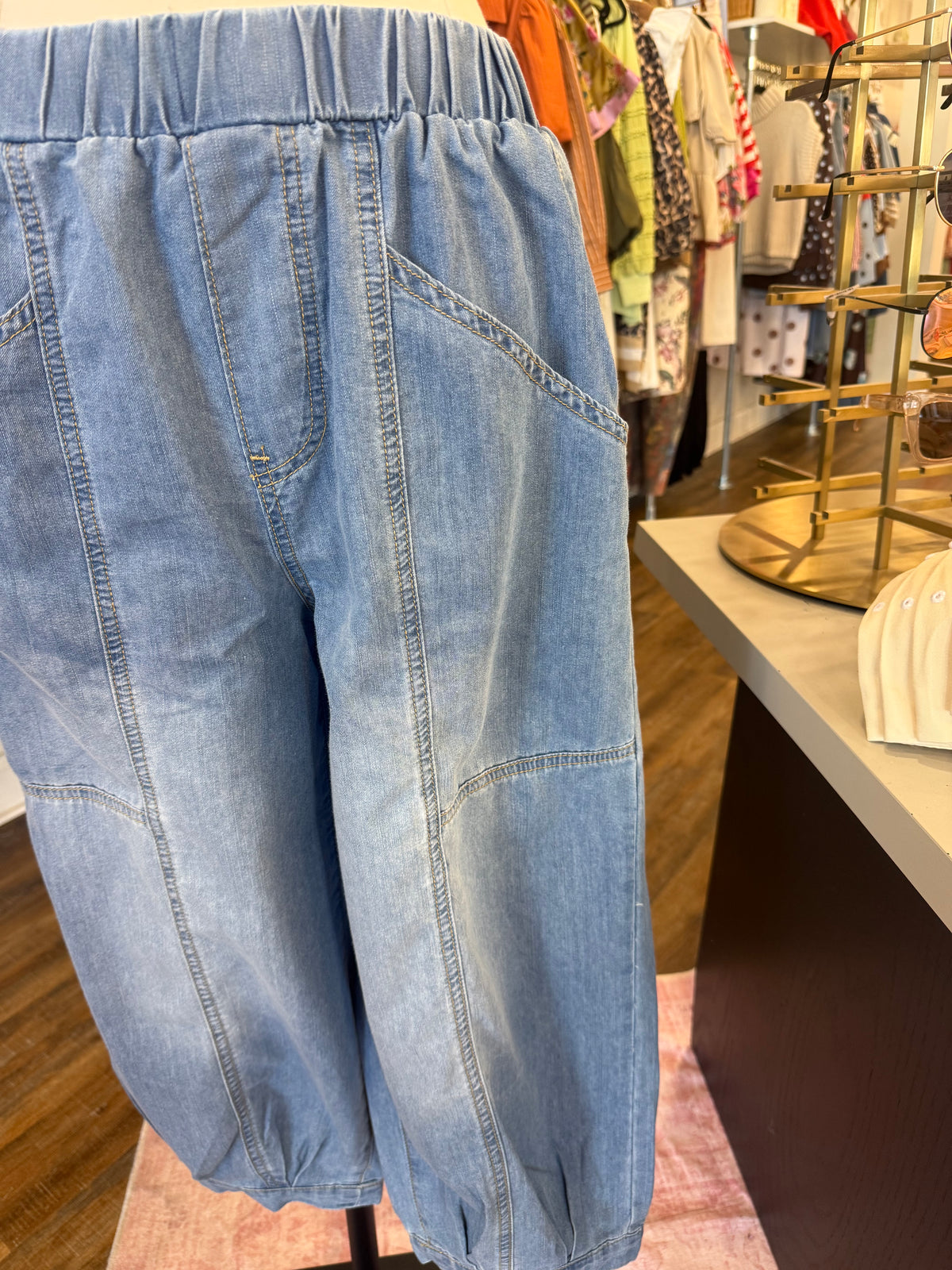 ES- Super Soft Washed Denim Barrel Jeans