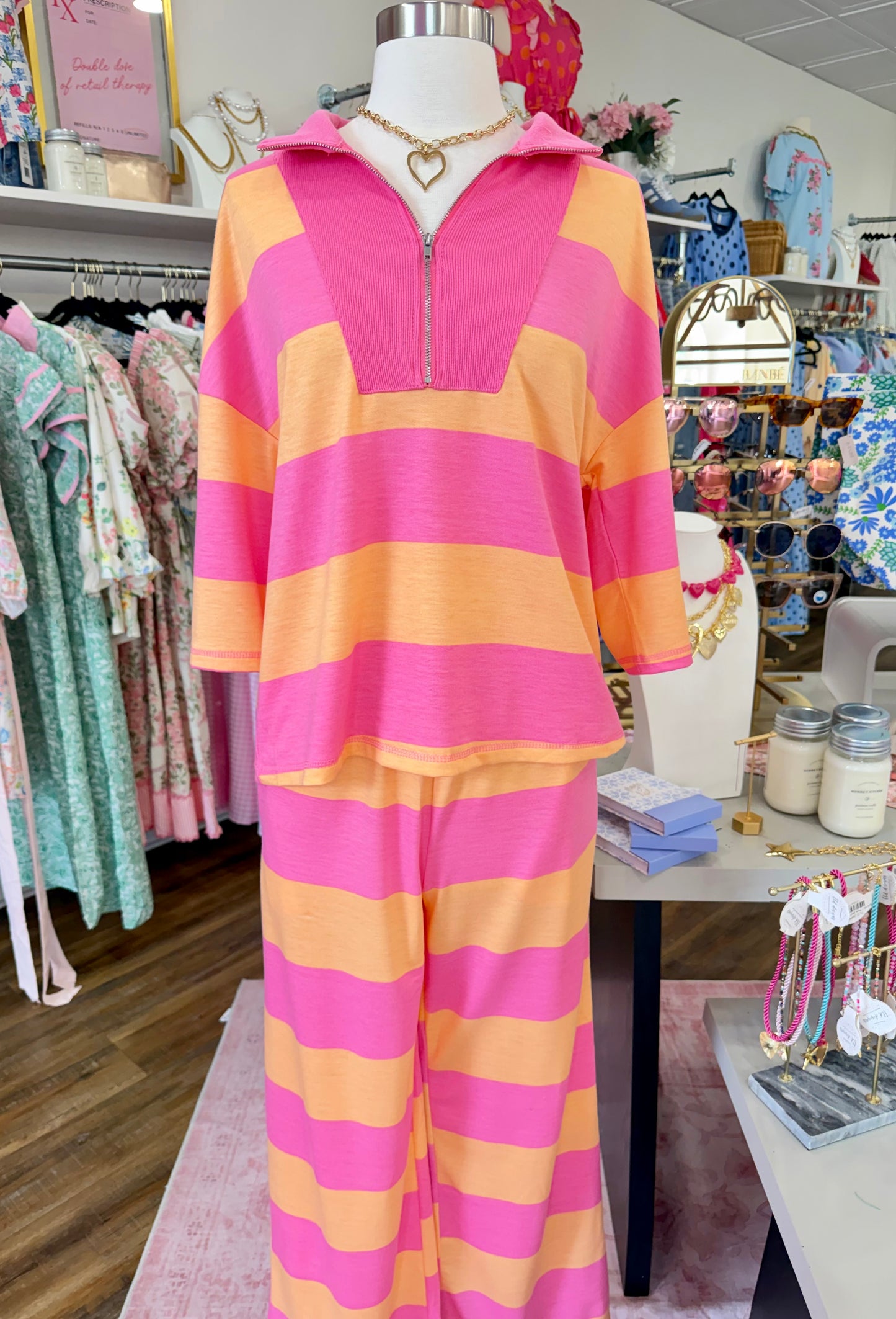 LDC- Orange Stripe Pants Set