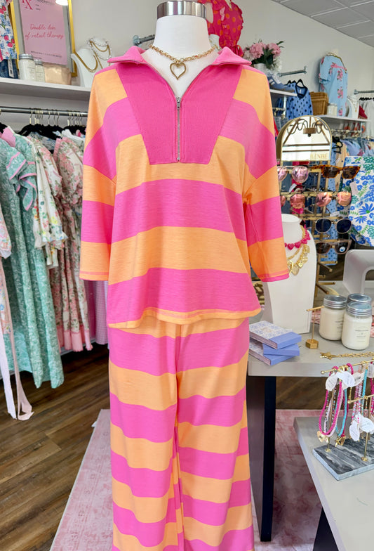LDC- Orange Stripe Pants Set