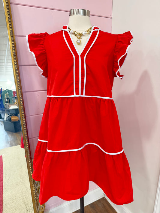 Bibi- Red Ruffled Dress