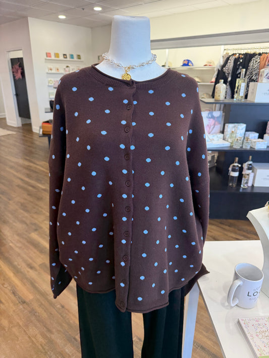 WM- Plus Brown & Sky Blue Polka Dot Cardigan