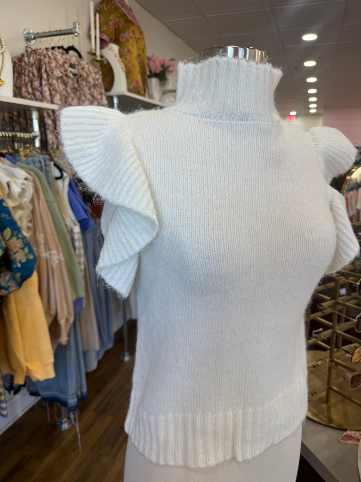 BP- Taupe Ruffle Sleeve Mockneck