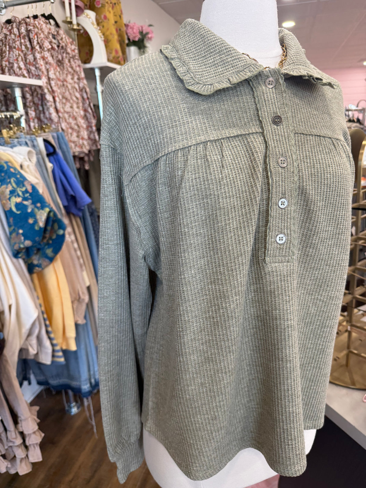 D&R- Olive Mini Ruffle Top
