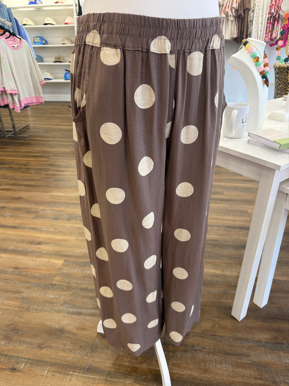 Umgee- Plus Mocha Polka Dot Pants