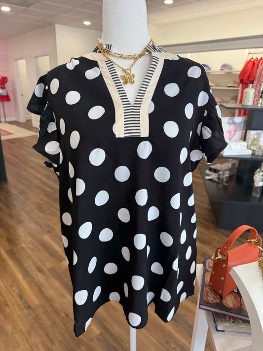 Oddi- Black White Polka Dot Blouse