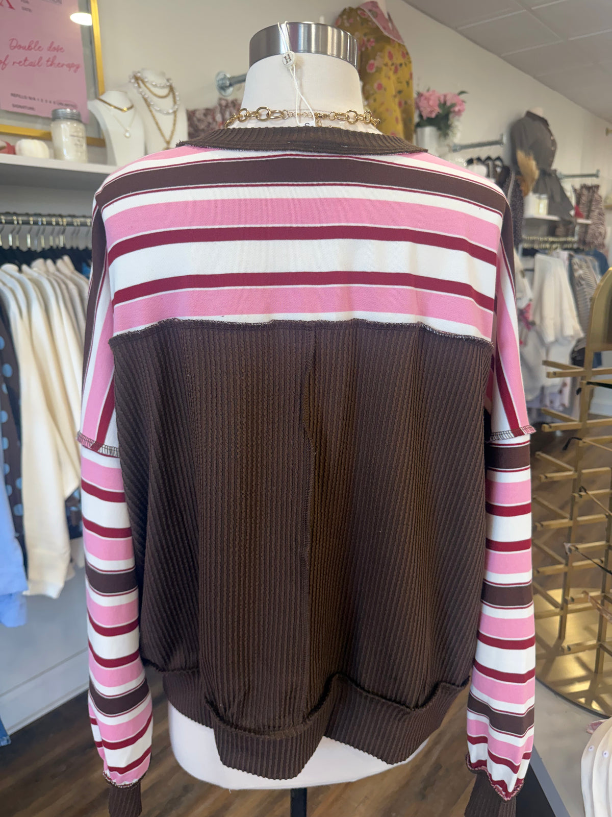 HM- Pink & Brown Stripe Top