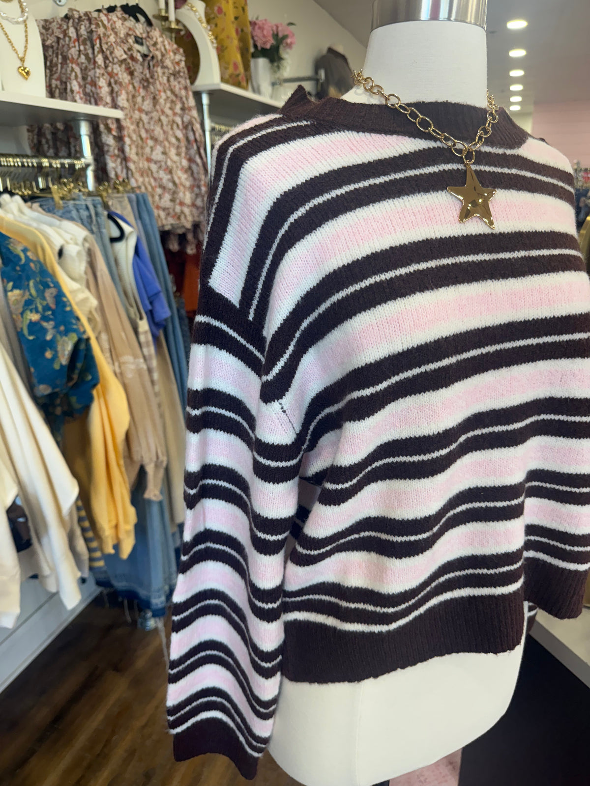 BP- Pink Multi Stripe Crewneck Sweater