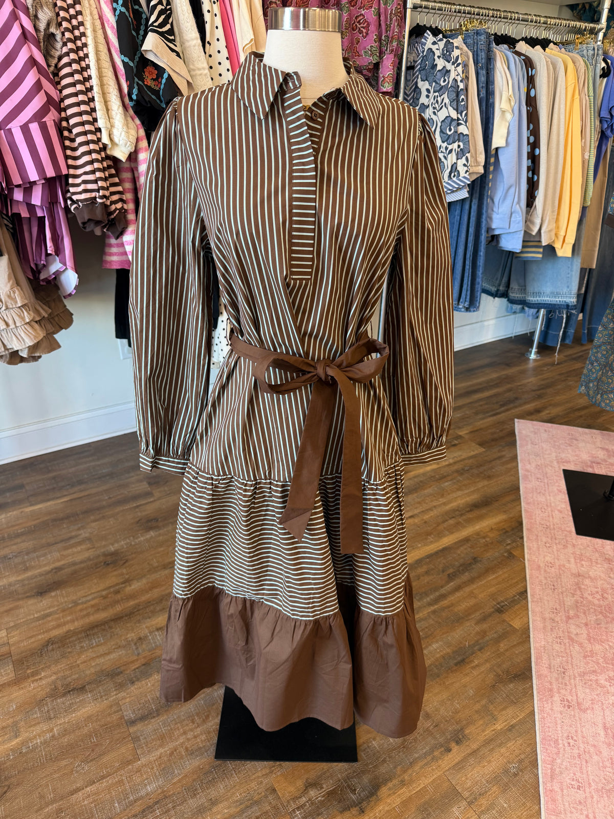 Jodifl- Brown & Blue Stripe Midi Dress