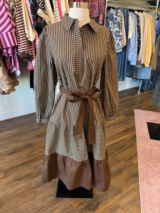 Jodifl- Brown & Blue Stripe Midi Dress