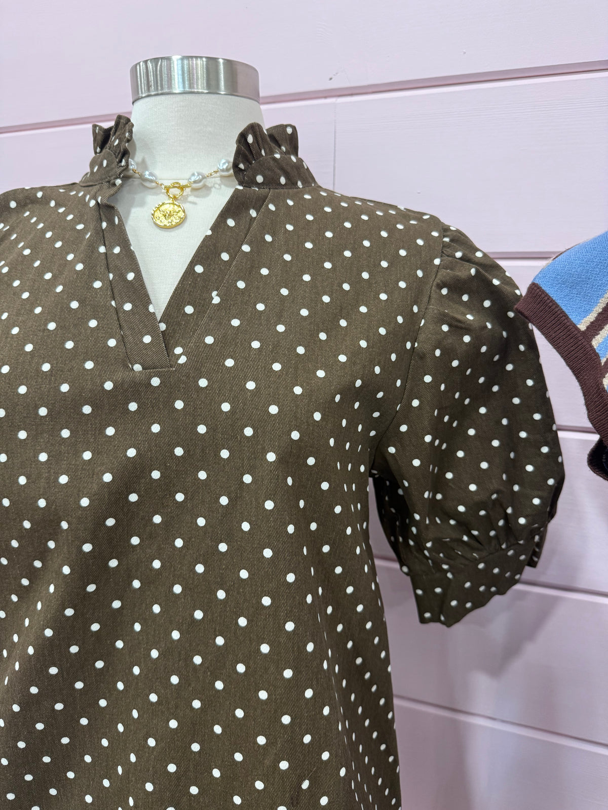 Glam- Brown Polka Dot Mini Dress