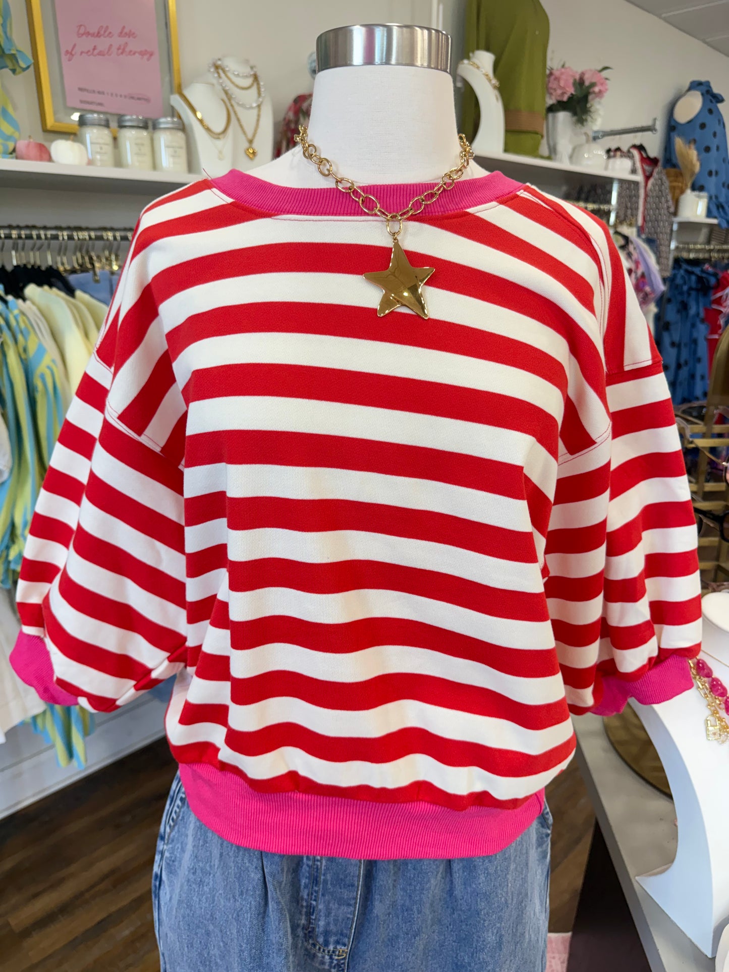 Glam- Red Stripe Bubble Sweatshirt