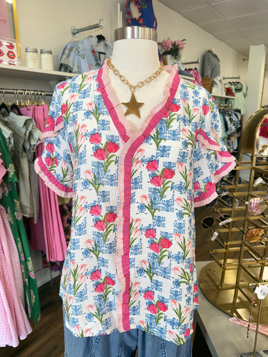 Aapparella- Floral Ruffle Blouse