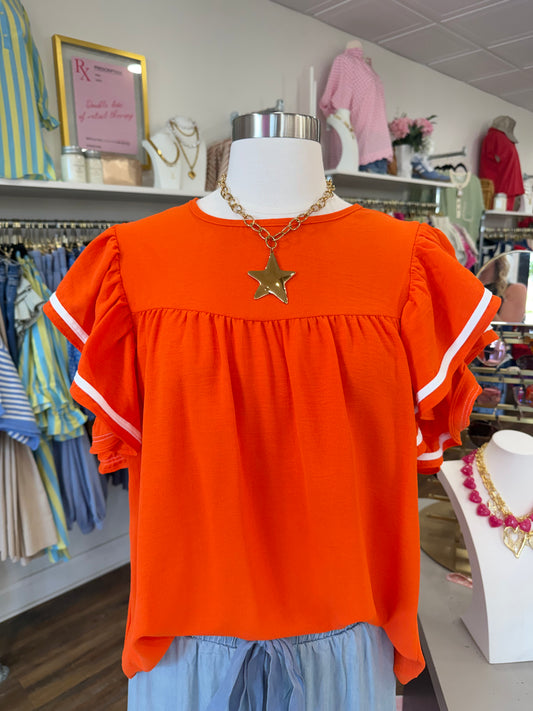 S+S- Orange Ruffle Sleeve Top