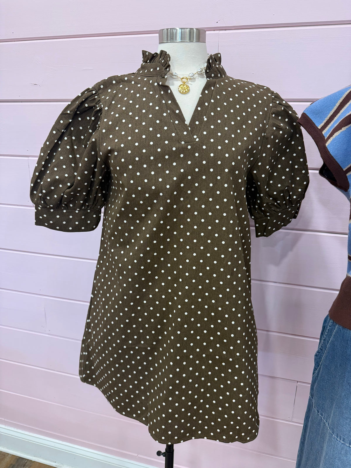 Glam- Brown Polka Dot Mini Dress