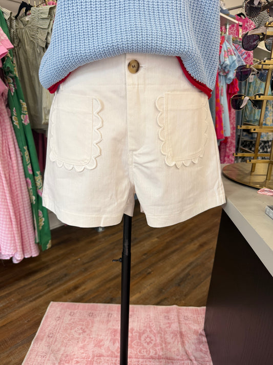 Glam- Ivory Scallop Shorts