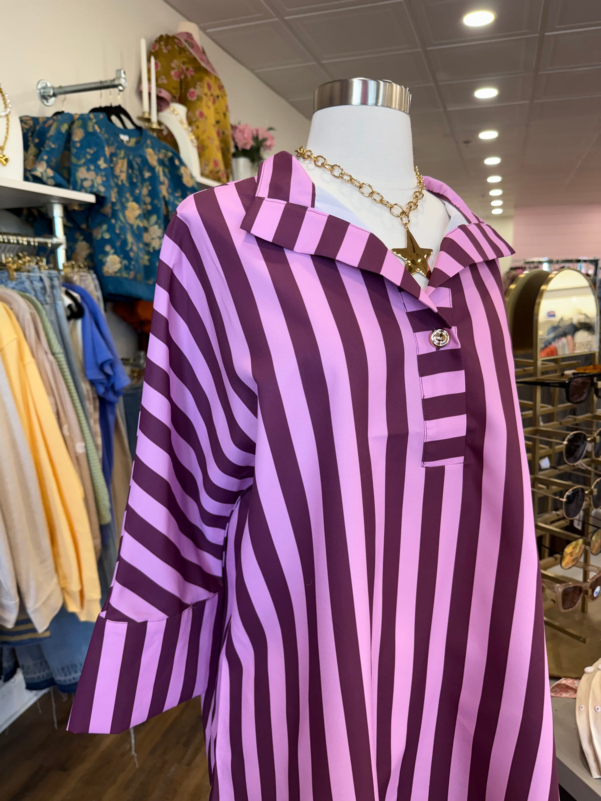 Glam- Oversized Plum Stripe Top