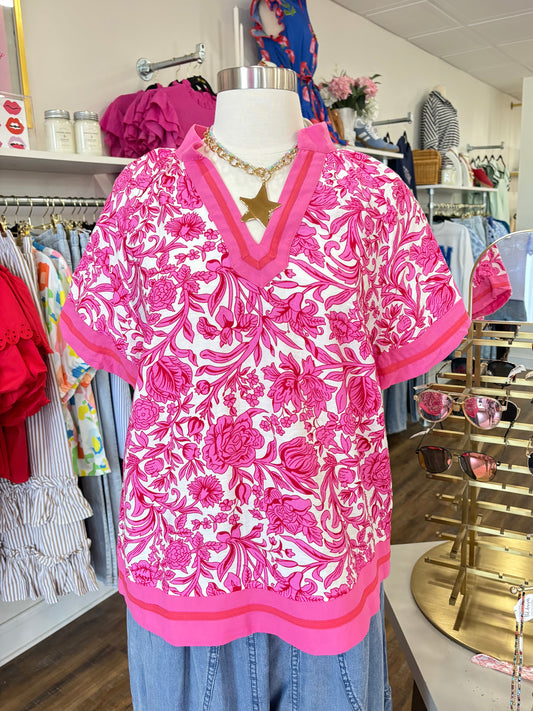 D&R- Hot Pink Floral Top