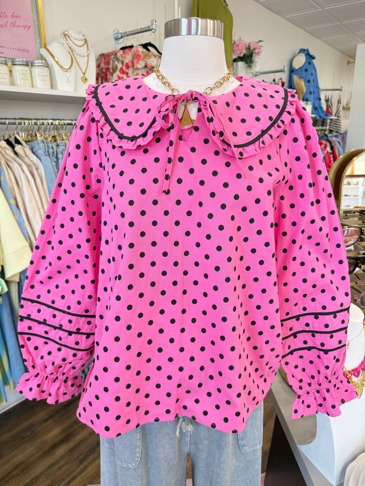 Jodifl- Bubble Gum Polka Dot Top