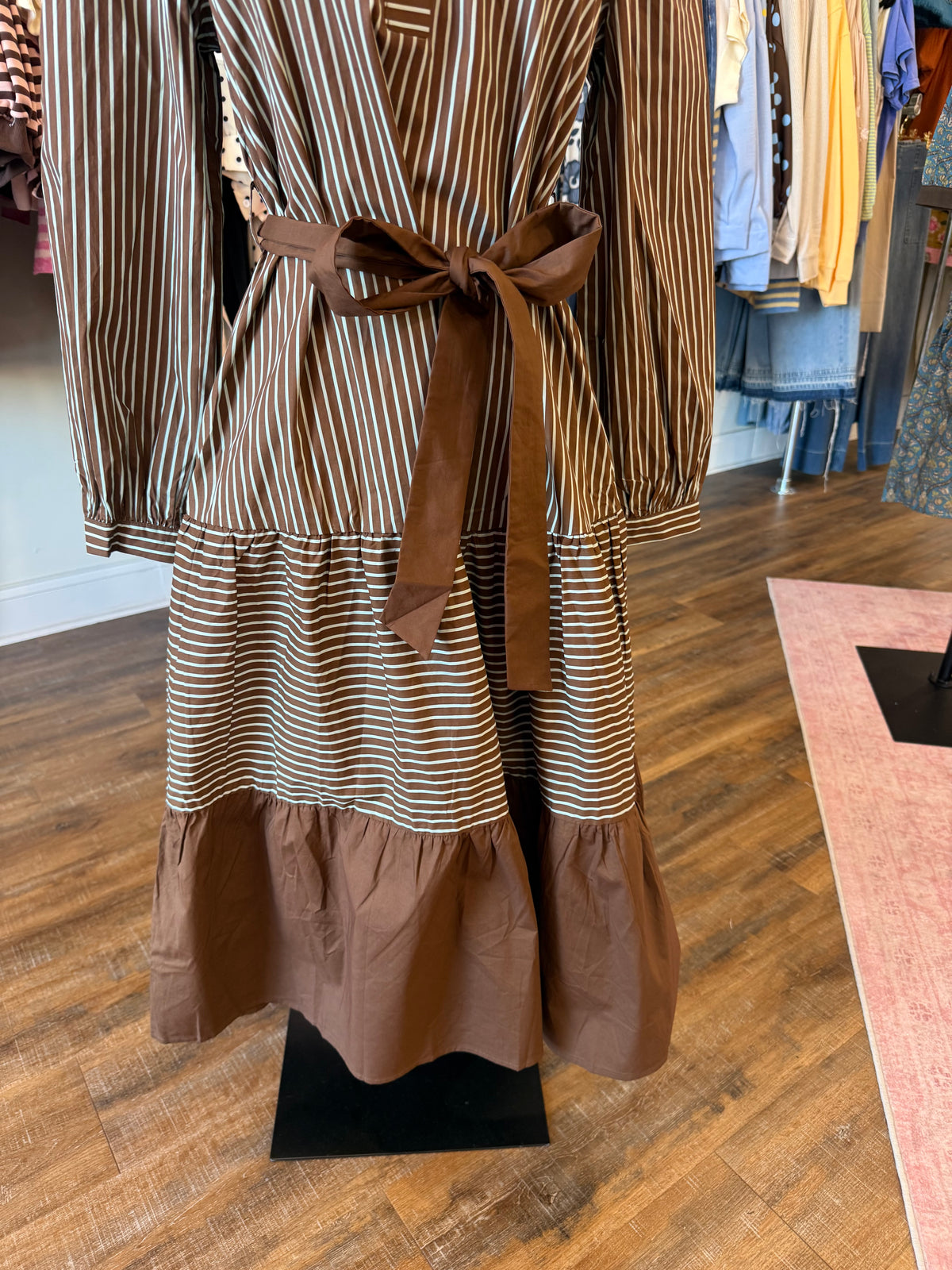 Jodifl- Brown & Blue Stripe Midi Dress