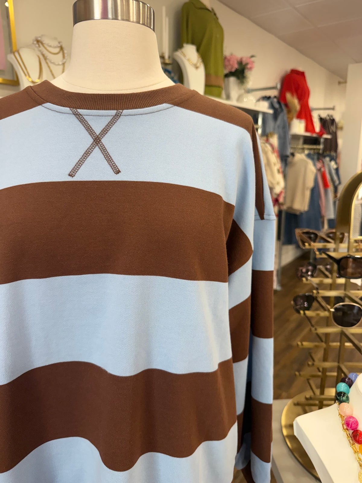 BP- Oversized Chocolate Brown Wide Stripe Top