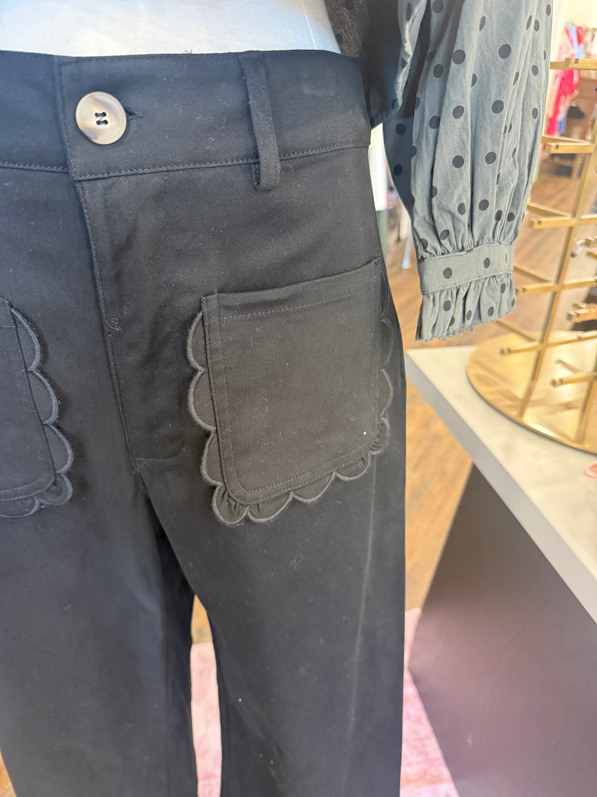 Jodifl- Black Scallop Pocket Pants