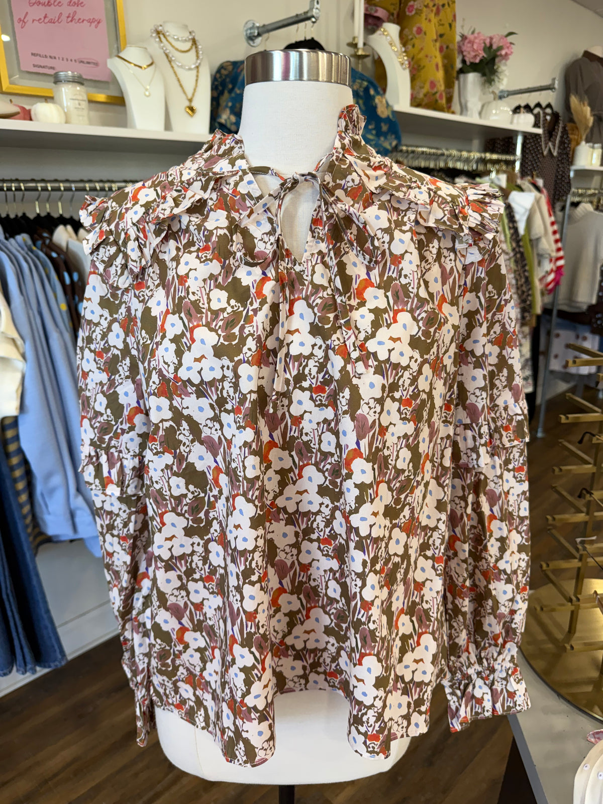 Fate- Olive & Orange Ruffle Top