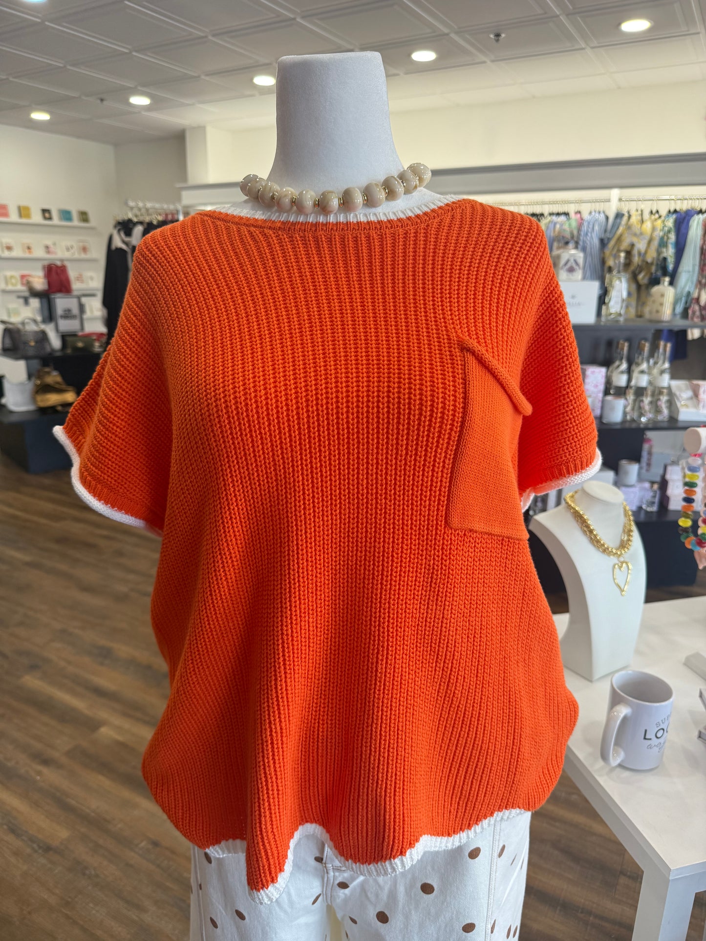 S+S- Plus Short Sleeve Scallop Sweater