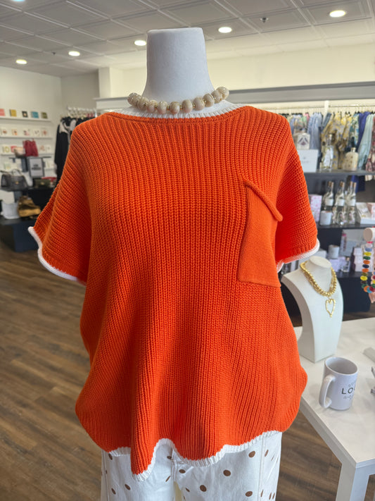 S+S- Plus Short Sleeve Scallop Sweater