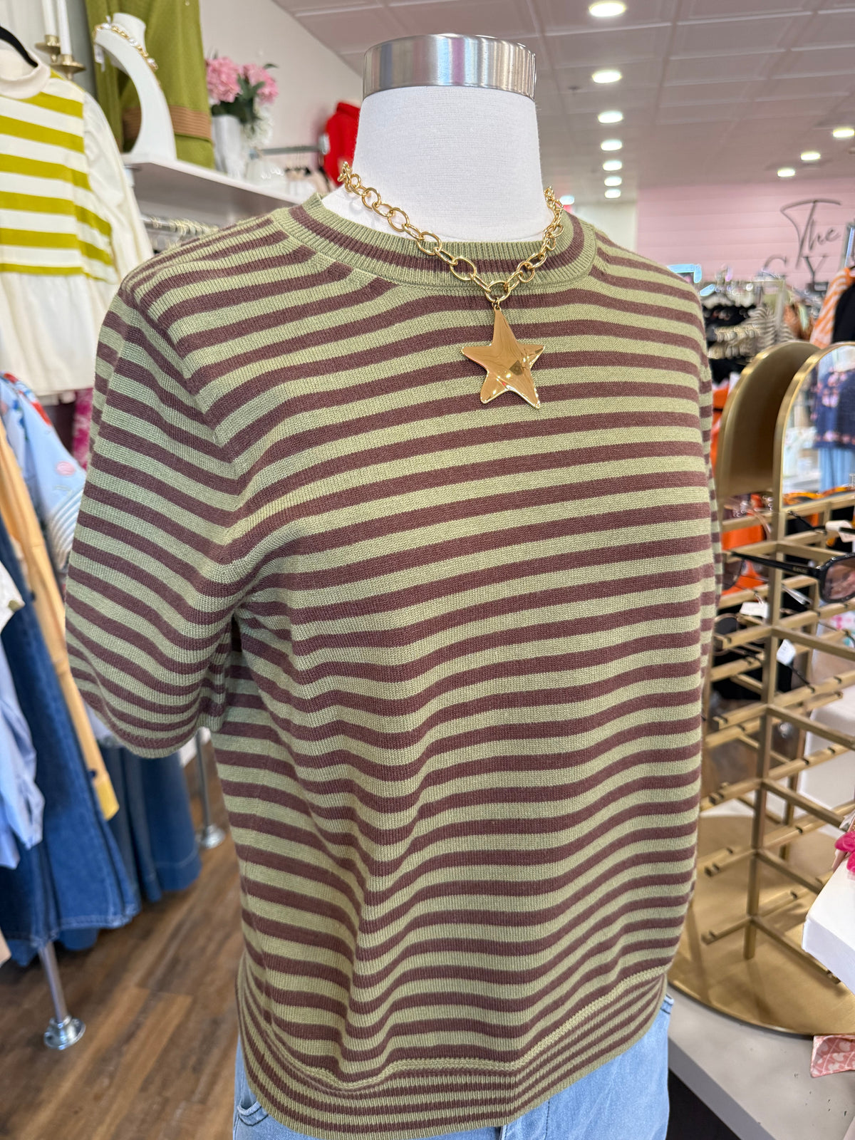 S+S- Olive & Brown Stripe Sweater Top