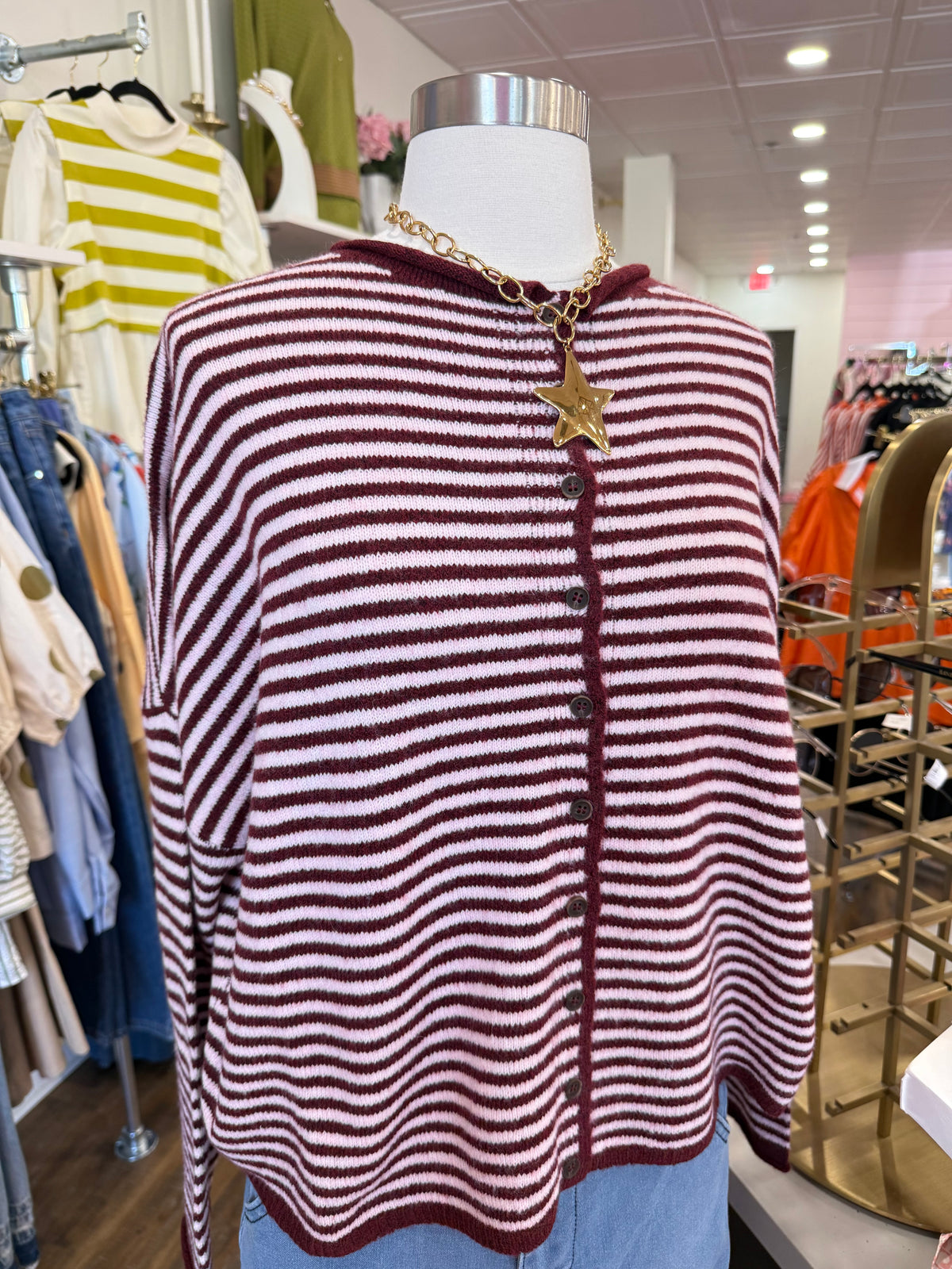 BP- Burgundy Stripe Long Sleeve Cardigan