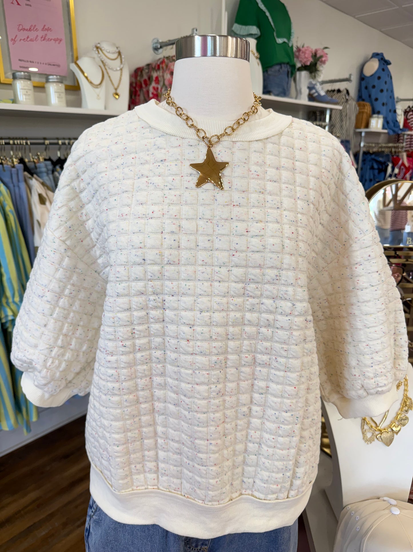 Umgee- Confetti Quilted Pullover