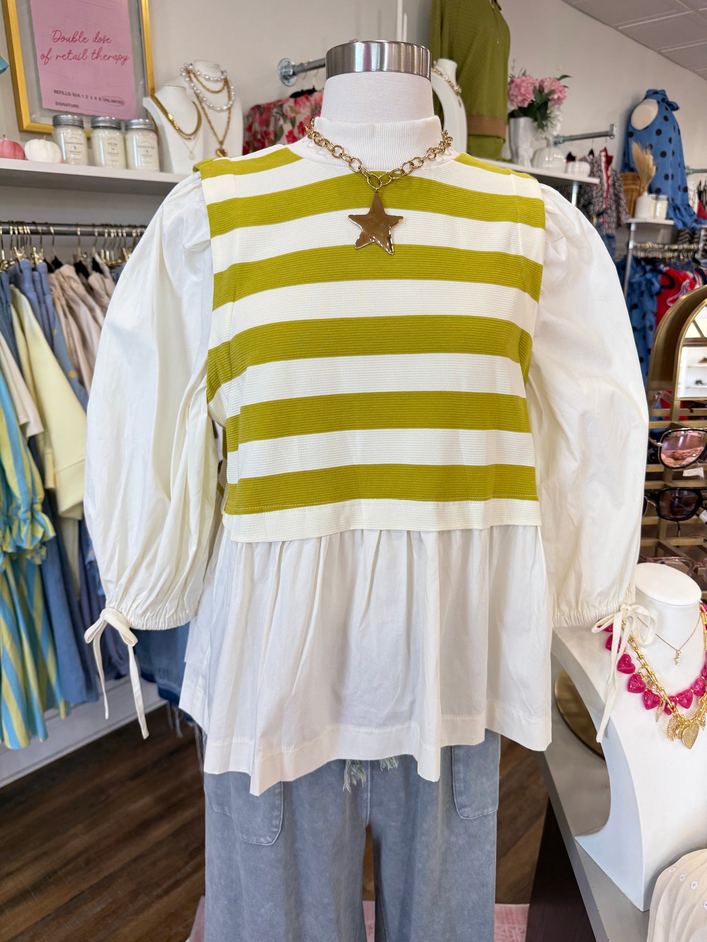 Oddi- Chartreuse Stripe Top