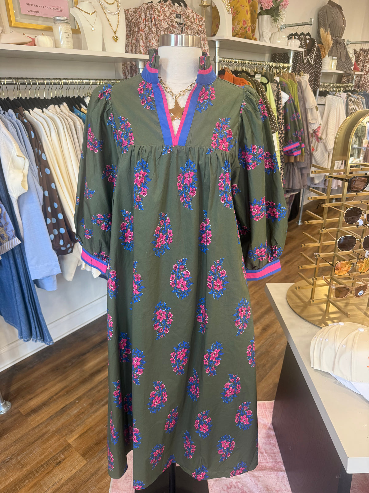 Jodifl- Olive Floral Midi Dress