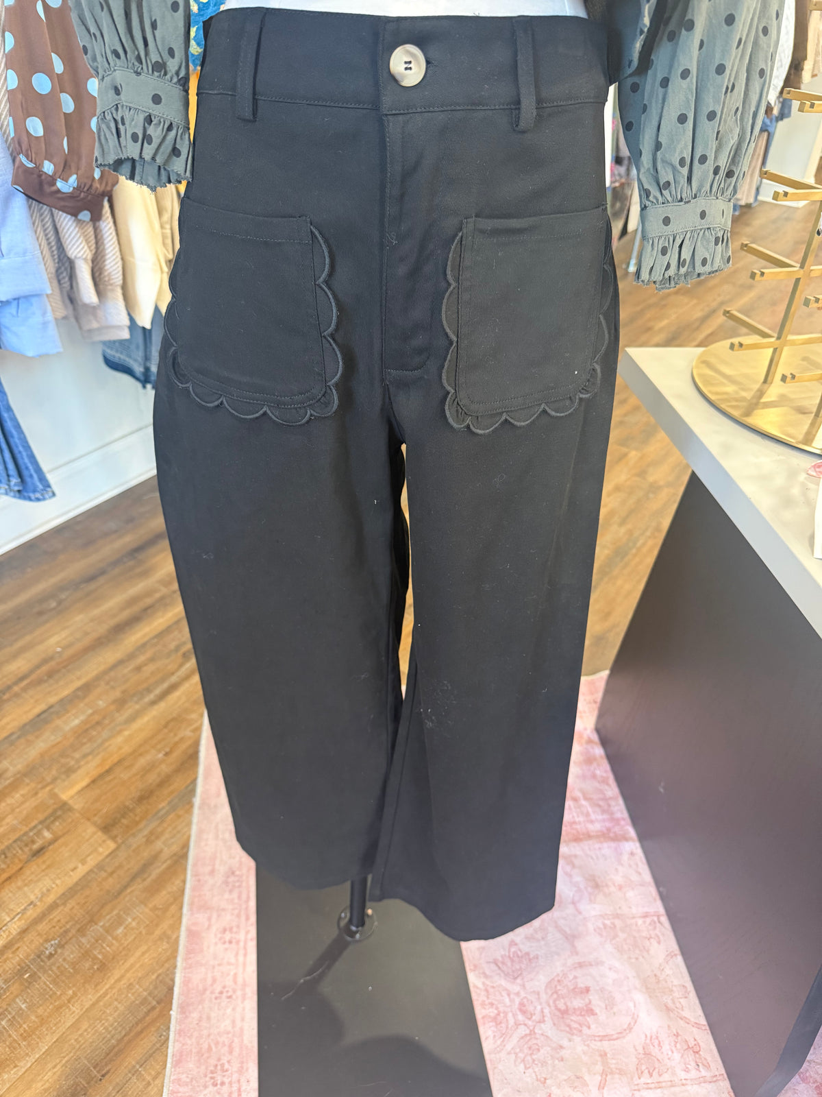Jodifl- Black Scallop Pocket Pants