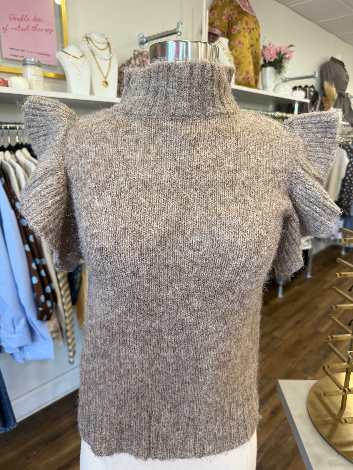 BP- Oatmeal Ruffle Sleeve Mockneck